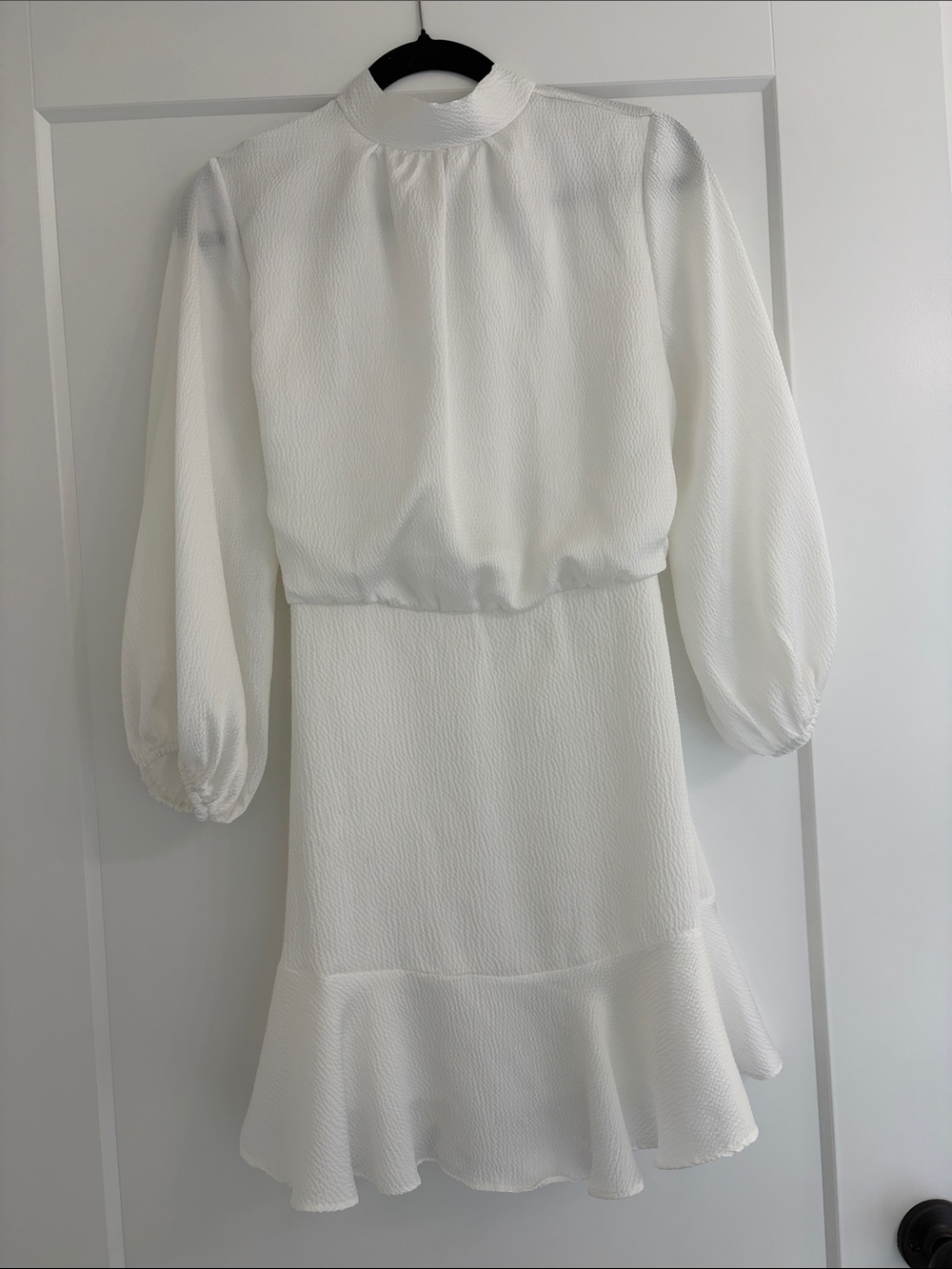Vici Ivory Textured Midi Dress with Balloon Sleeves